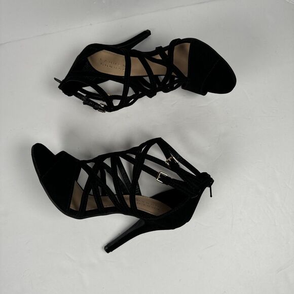 Lauren Conrad Black‎ Stappy open-toed shoes size 6.5 Stiletto Heels Back Zip - Picture 10 of 11